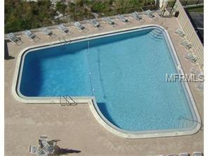 An aerial view of a swimming pool.