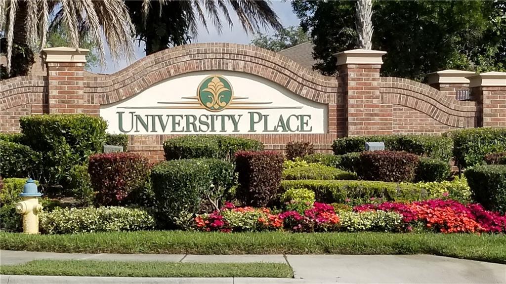 Brick entrance sign for University Place.