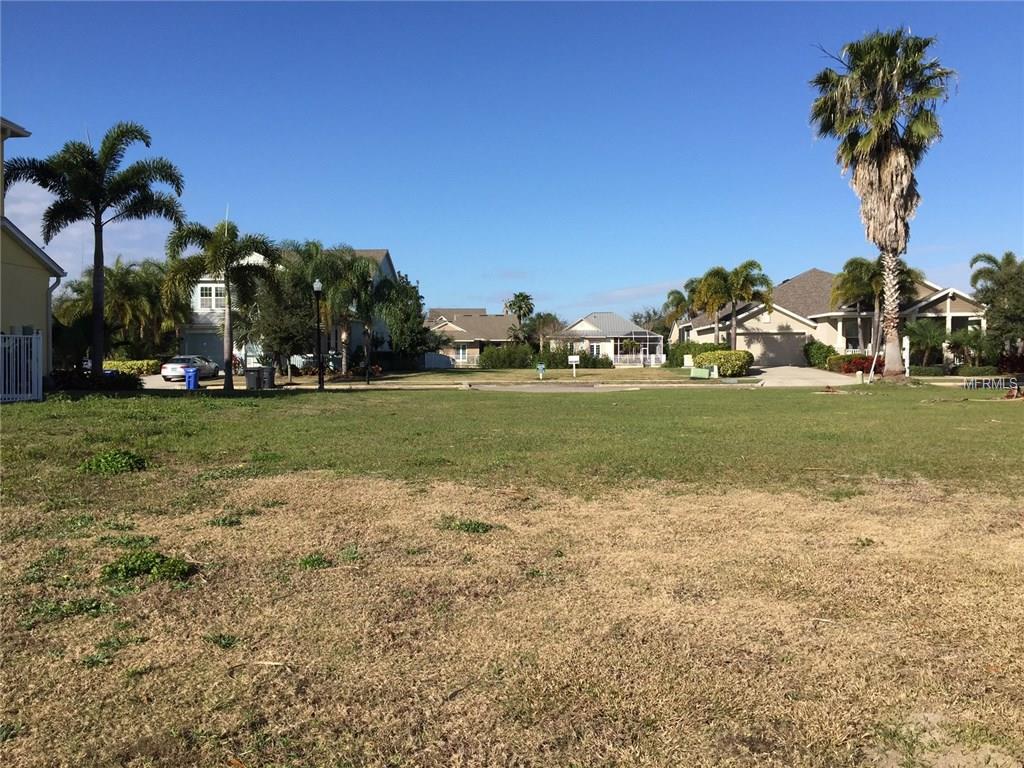 Empty lot with houses in the background.