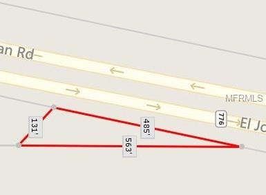 Map showing distances between three points.