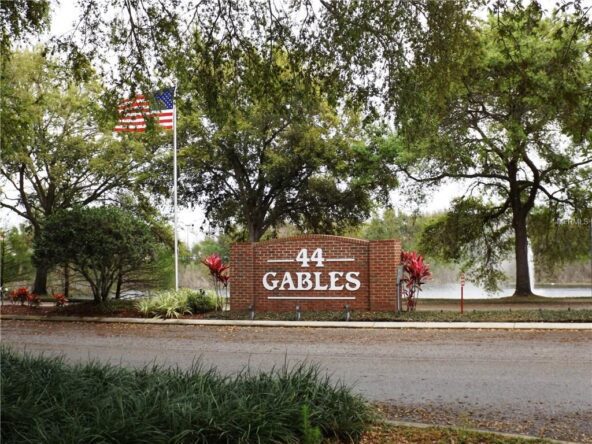 Brick sign for 44 Gables community.