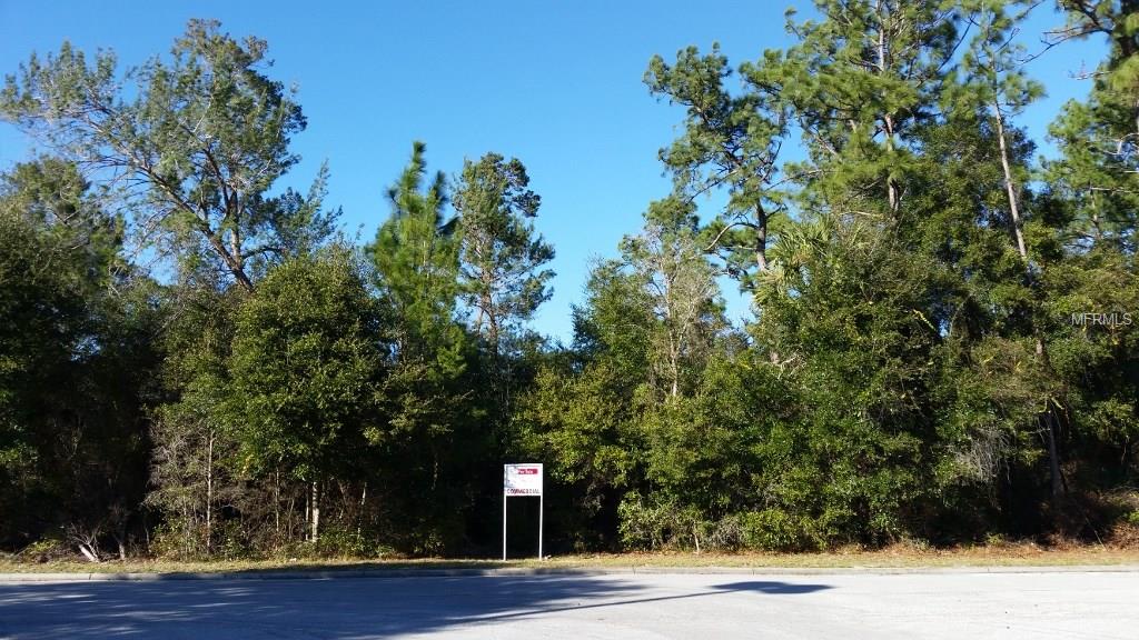 Wooded lot with a sign in front.