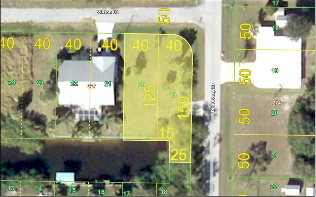 Aerial view of a property with lot numbers.