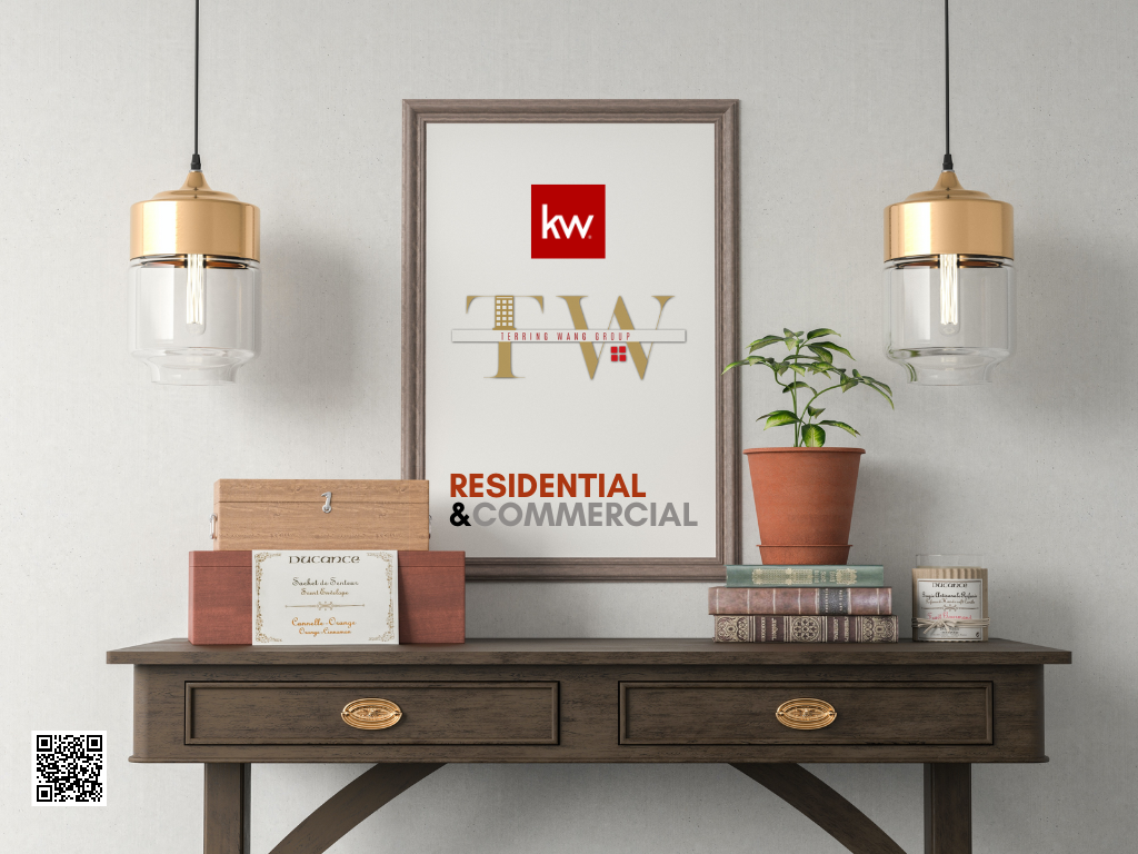 Real estate office with KW logo and furniture.