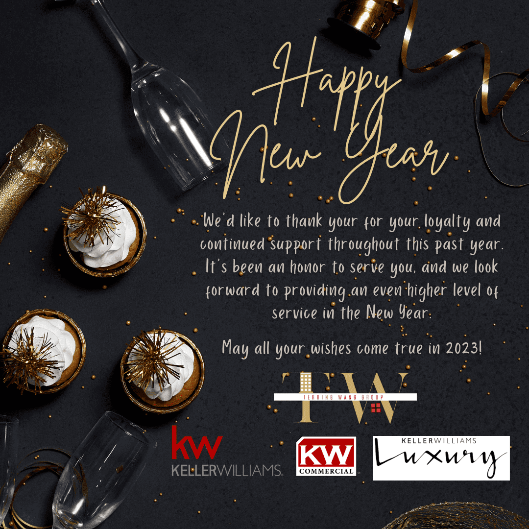 Happy New Year with cupcakes and champagne flutes.