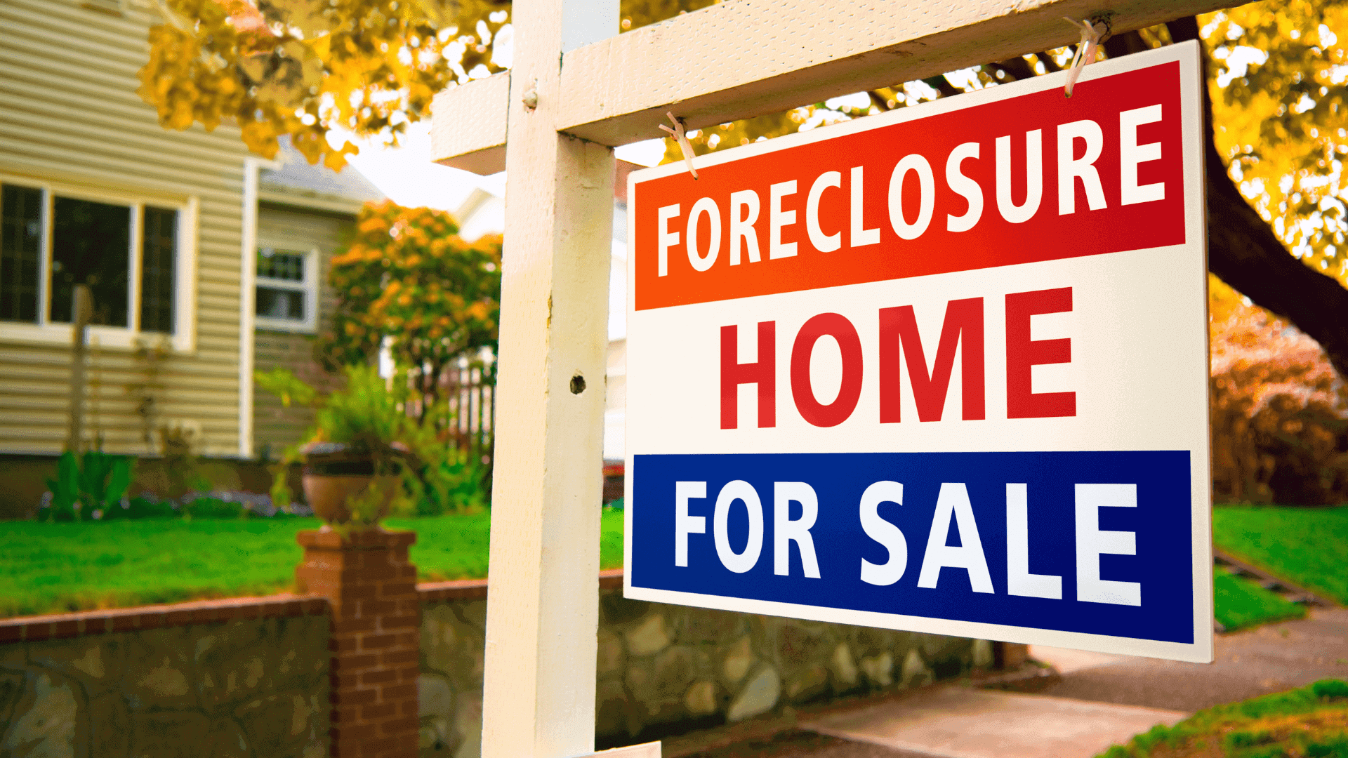 Foreclosure home for sale sign.