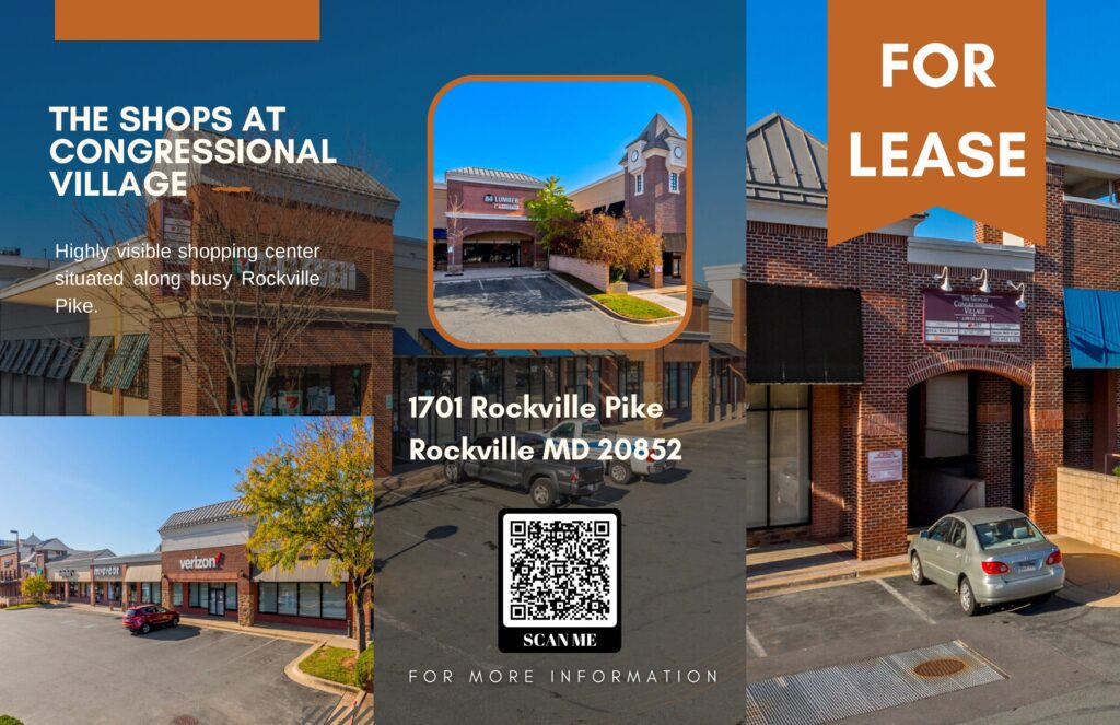 Brick shopping center in Rockville, MD for lease.