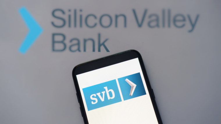 Silicon Valley Bank logo on a phone screen.