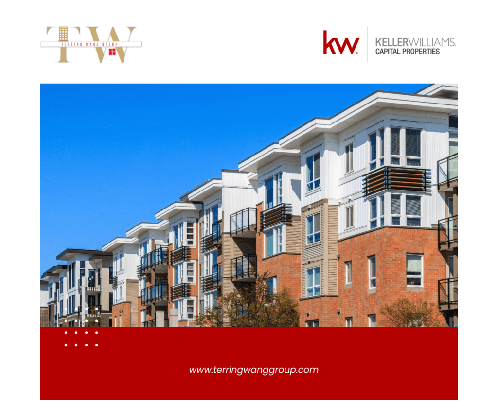 Modern apartment building with blue sky.