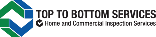 Top to Bottom Services logo, green and blue.