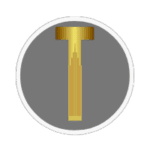 Golden letter T in a gray circle.