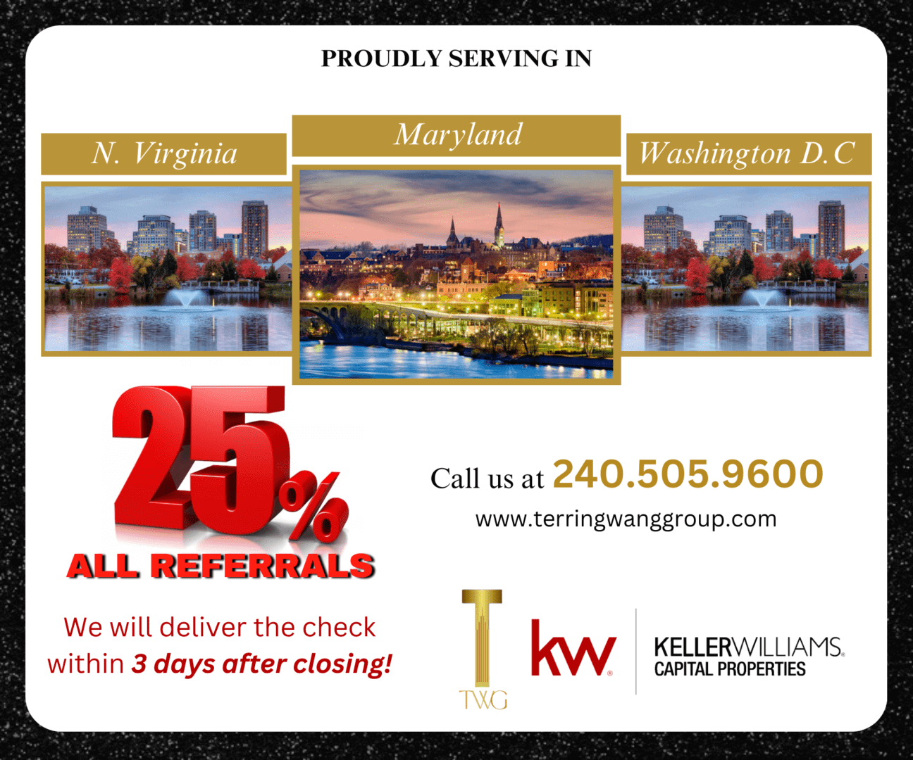 25% off all referrals, serving MD, VA, DC.