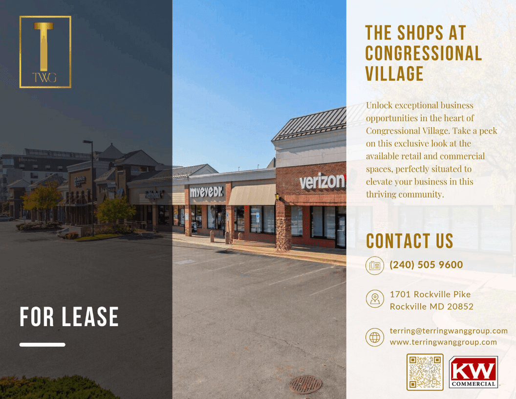 Retail shops at Congressional Village for lease.