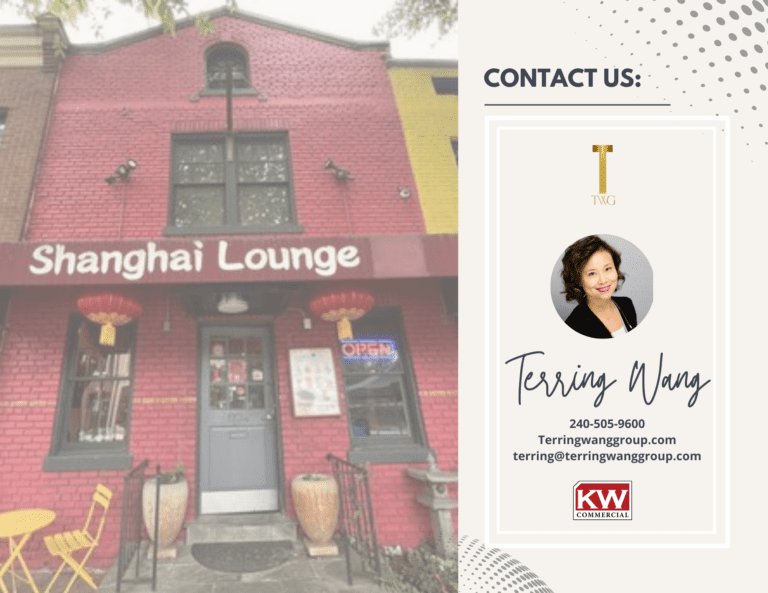 Shanghai Lounge storefront with Terina Wang contact info.