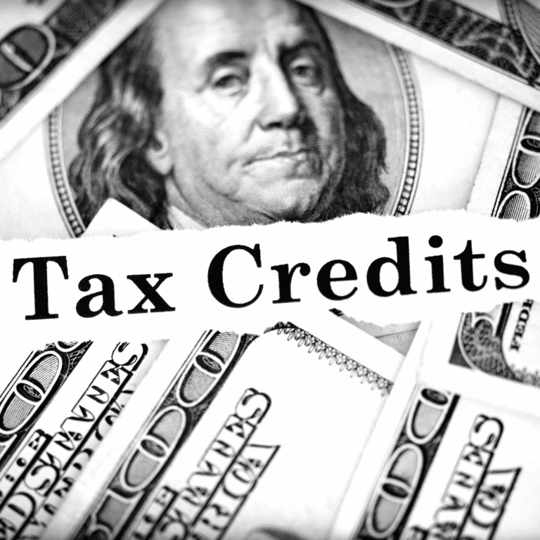 Tax Credits headline over US dollar bills