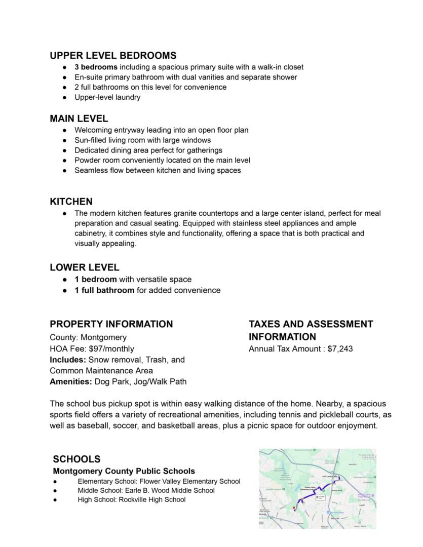 Real estate property information and amenities.
