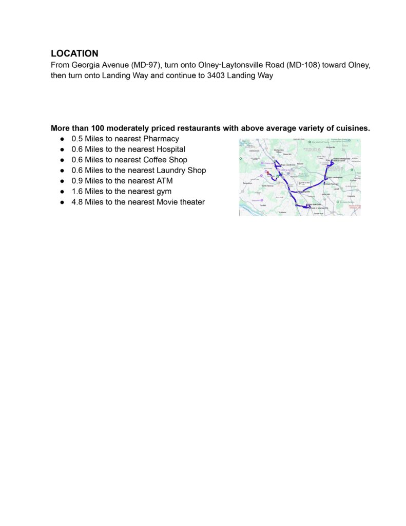 Map and directions with nearby amenities list.